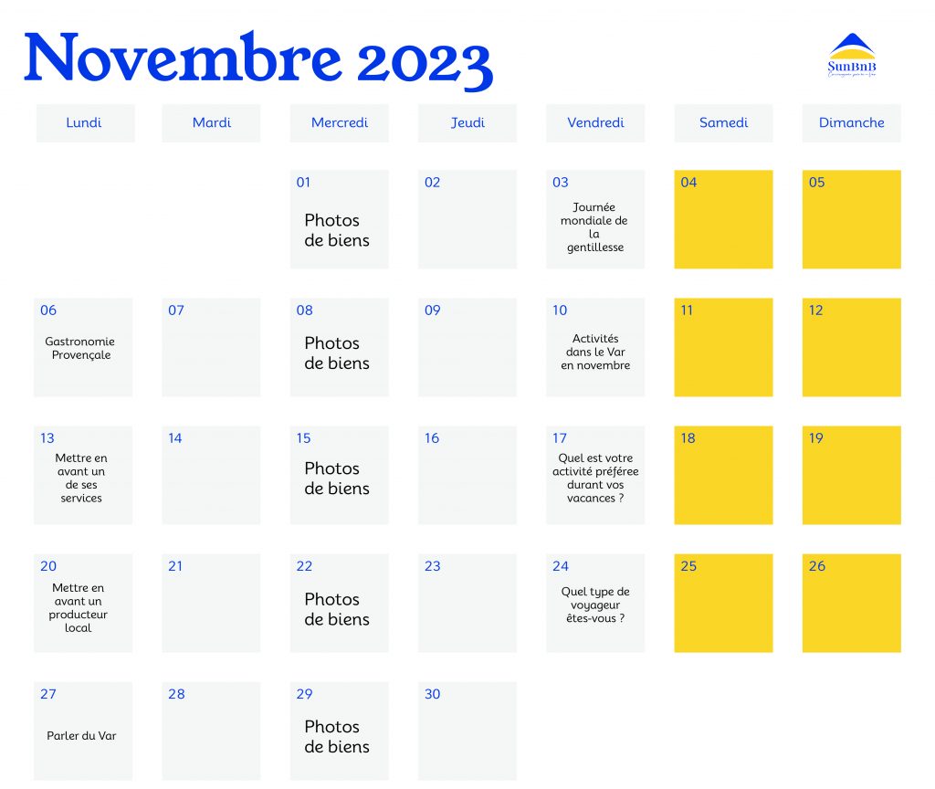 CALENDRIER EDITORIAL Plan de travail